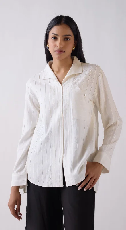 Ivory Cotton Blend Shirt Embroidered Appliqued Beaded