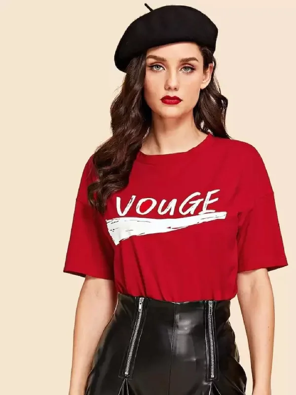 TANDUL  Printed Women Round Neck Red T-Shirt Elasticated Padded Insulated