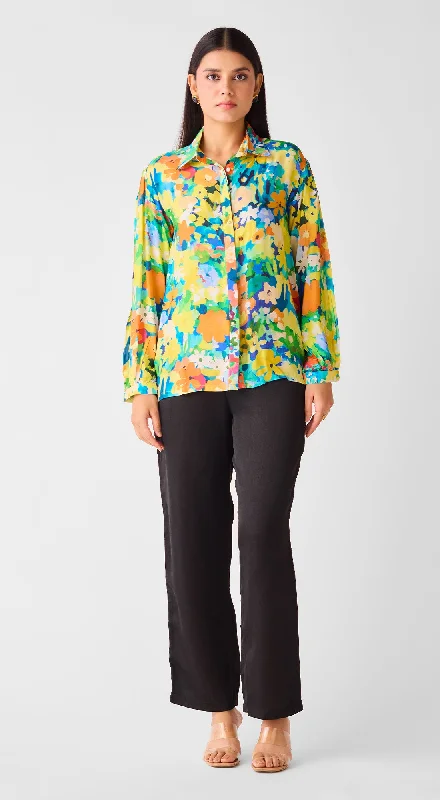 Multi Muslin Floral Shirt Hooded Caped Shawl Collar