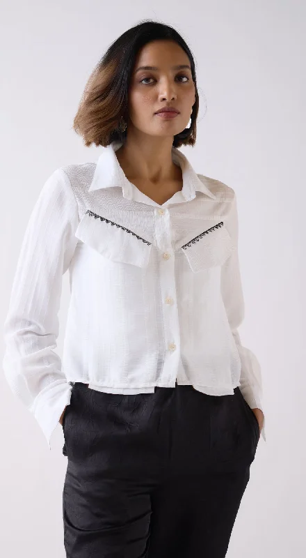 Ivory Striped Chiffon Shirt Fitted T-Shirt Seamless Stretchy
