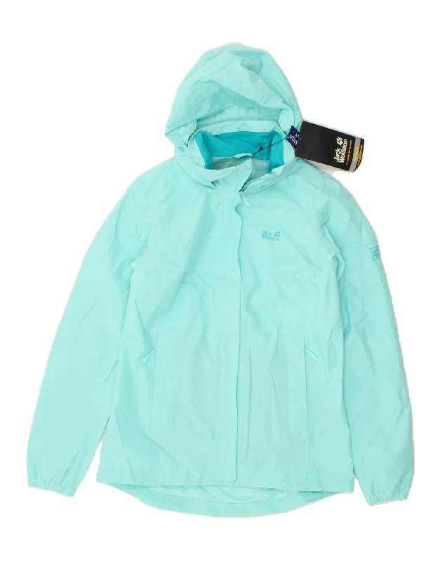 JACK WOLFSKIN Womens Hooded Rain Jacket UK 8/10 Small Turquoise Polyester Zippered Jacket Buttoned Jacket Snapped Jacket