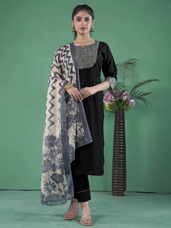 Black Trendy Designer Readymade Pant Suit With Embroidery Work Stylish Casual Pants