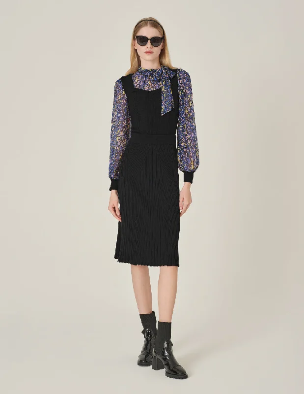 MARYLING Black Knee-Length Trumpet Knitted Skirt floral skirt print