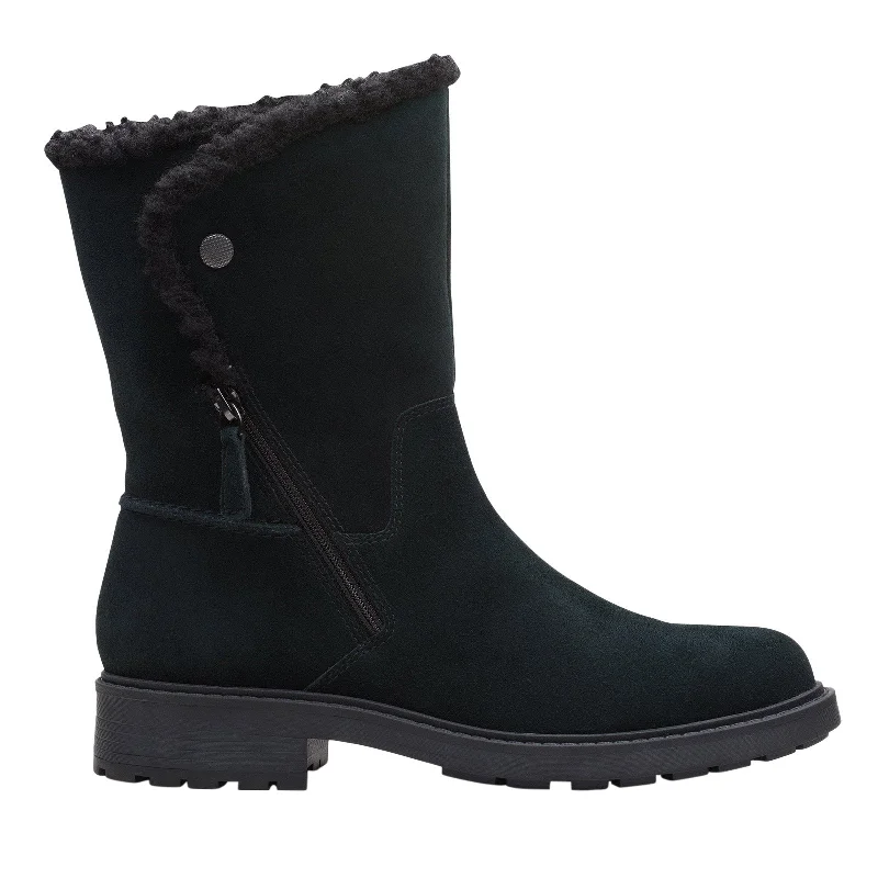 Clarks Opal Zip 26167911 Womens Black Suede Zipper Casual Dress Boots Off-the-shoulder Chic Trendy