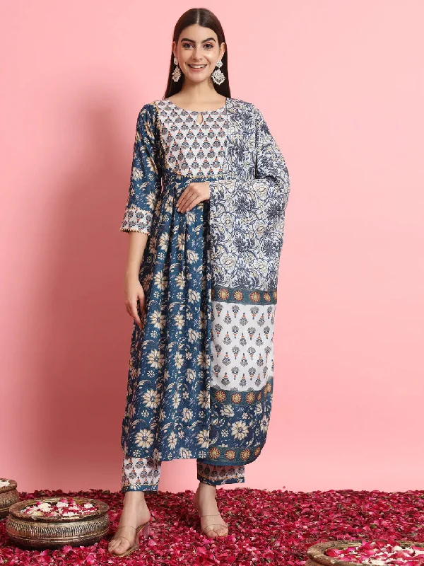 Blue Premium Designer Readymade Pant Suit With Embroidery Work Fashionable Work Pants
