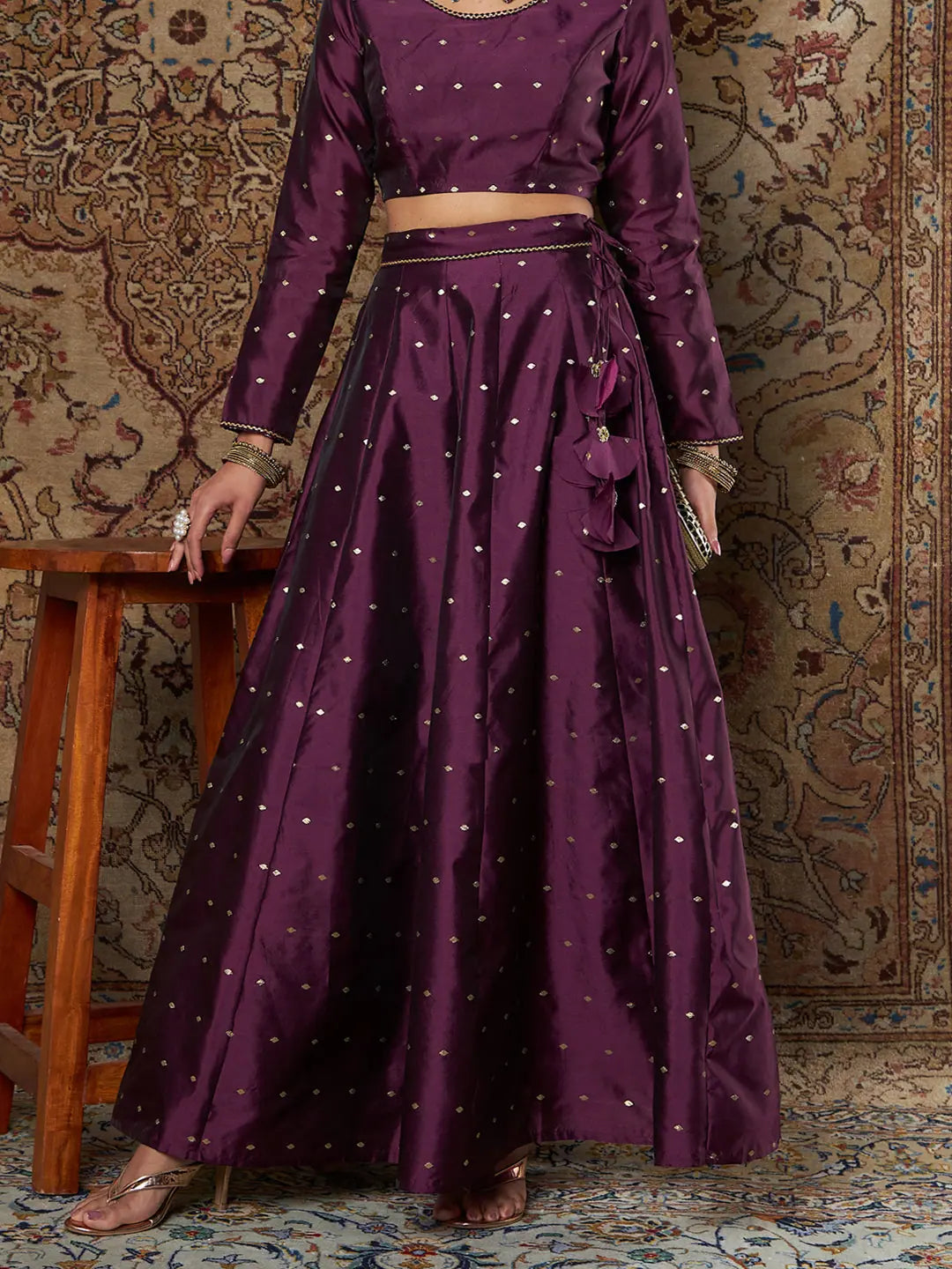 Women Purple Taffeta Jacquard Anarkali Skirt modal blend skirt