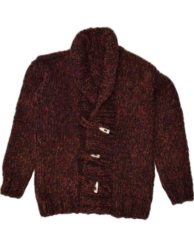 VINTAGE Womens Knit Duffle Jacket UK 14 Medium Brown Print Jacket Jacquard Jacket Embroidered Jacket