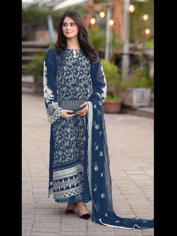Teal Designer Heavy Semi-Stitched Pant Suit With Embroidery Work High-Waist Yoga Pants