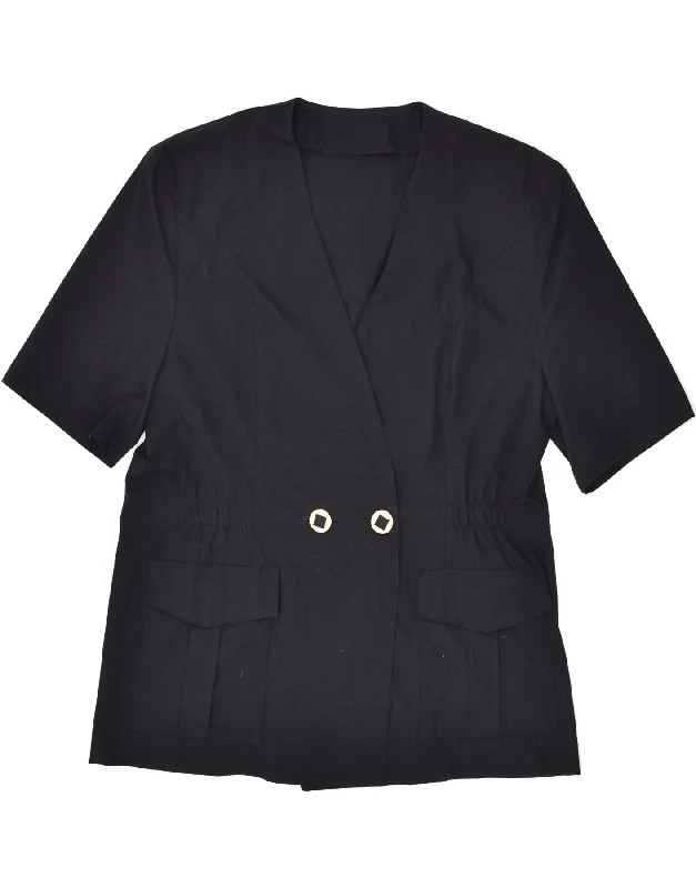 VINTAGE Womens Short Sleeve Double Breasted Blazer Jacket UK 18 XL Black Zippered Jacket Buttoned Jacket Snapped Jacket