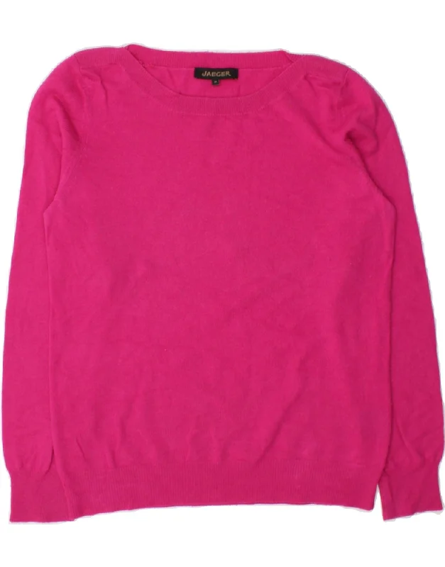 JAEGER Womens Boat Neck Jumper Sweater UK 14 Medium Pink Wool Oversized Loose Flowy