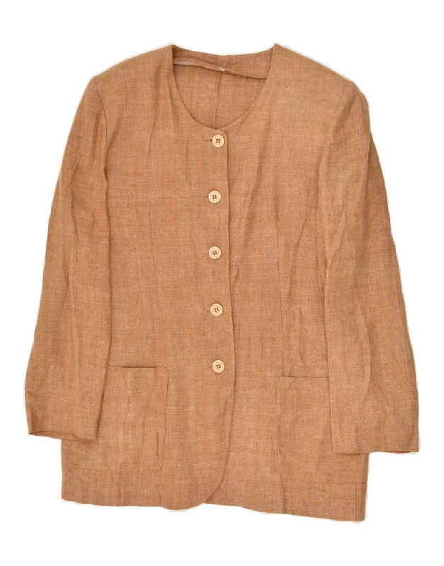 VINTAGE Womens 5 Button Blazer Jacket UK 16 Large Brown Linen Cotton Jacket Linen Jacket Terry Jacket