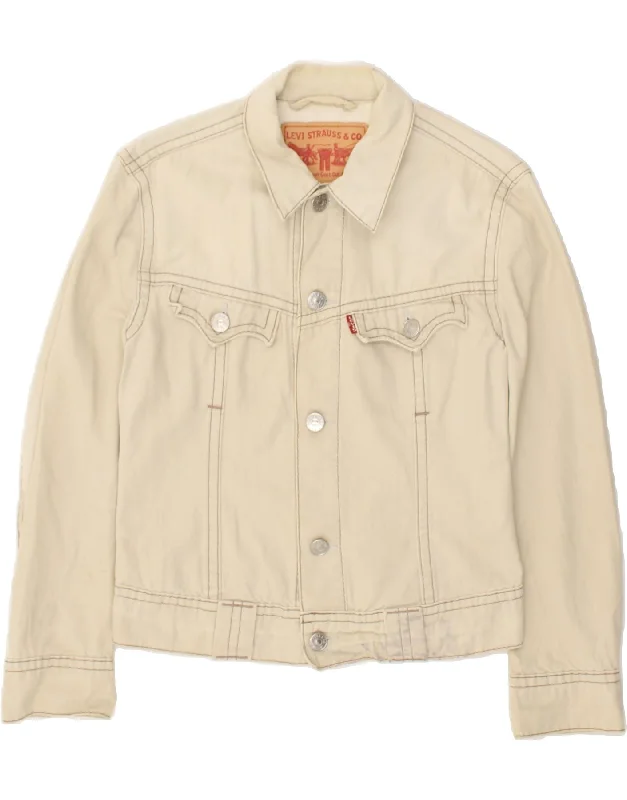 LEVI'S Womens Denim Jacket UK 8 Small Off White Cotton Mesh Jacket Canvas Jacket Denim Jacket