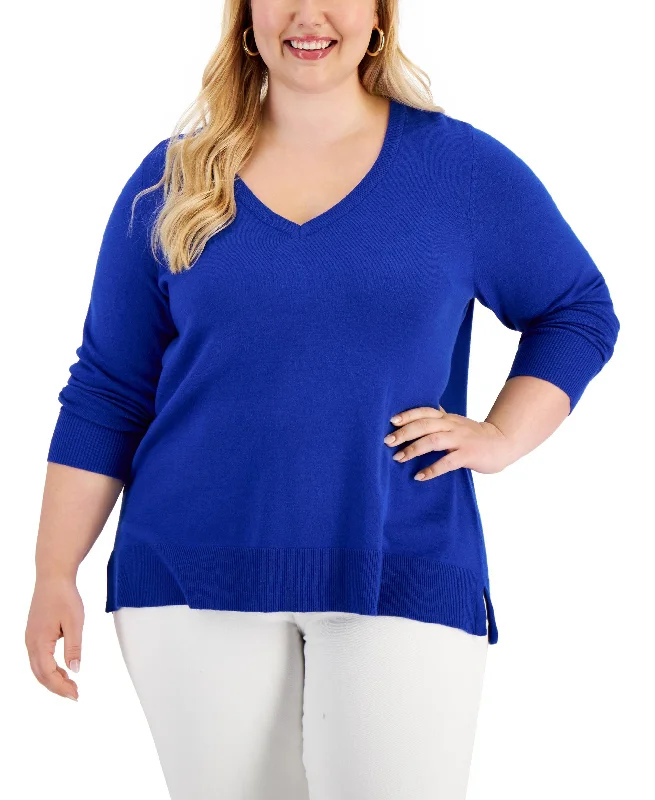 Style & Co Plus Size V Neck Sweater Handmade Hand-knitted Hand-woven