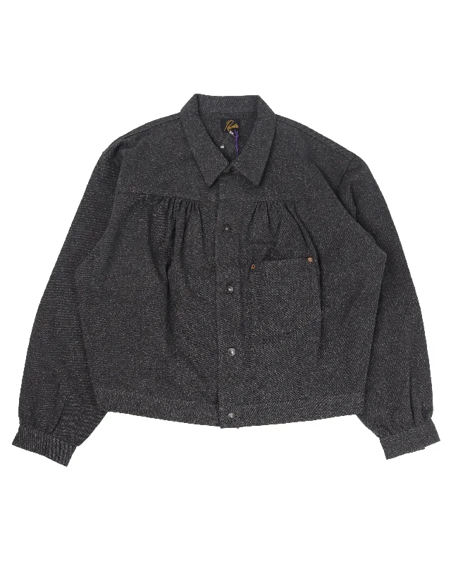 Twill Gathered Jean Jacket Satin Jacket Silk Jacket Chiffon Jacket