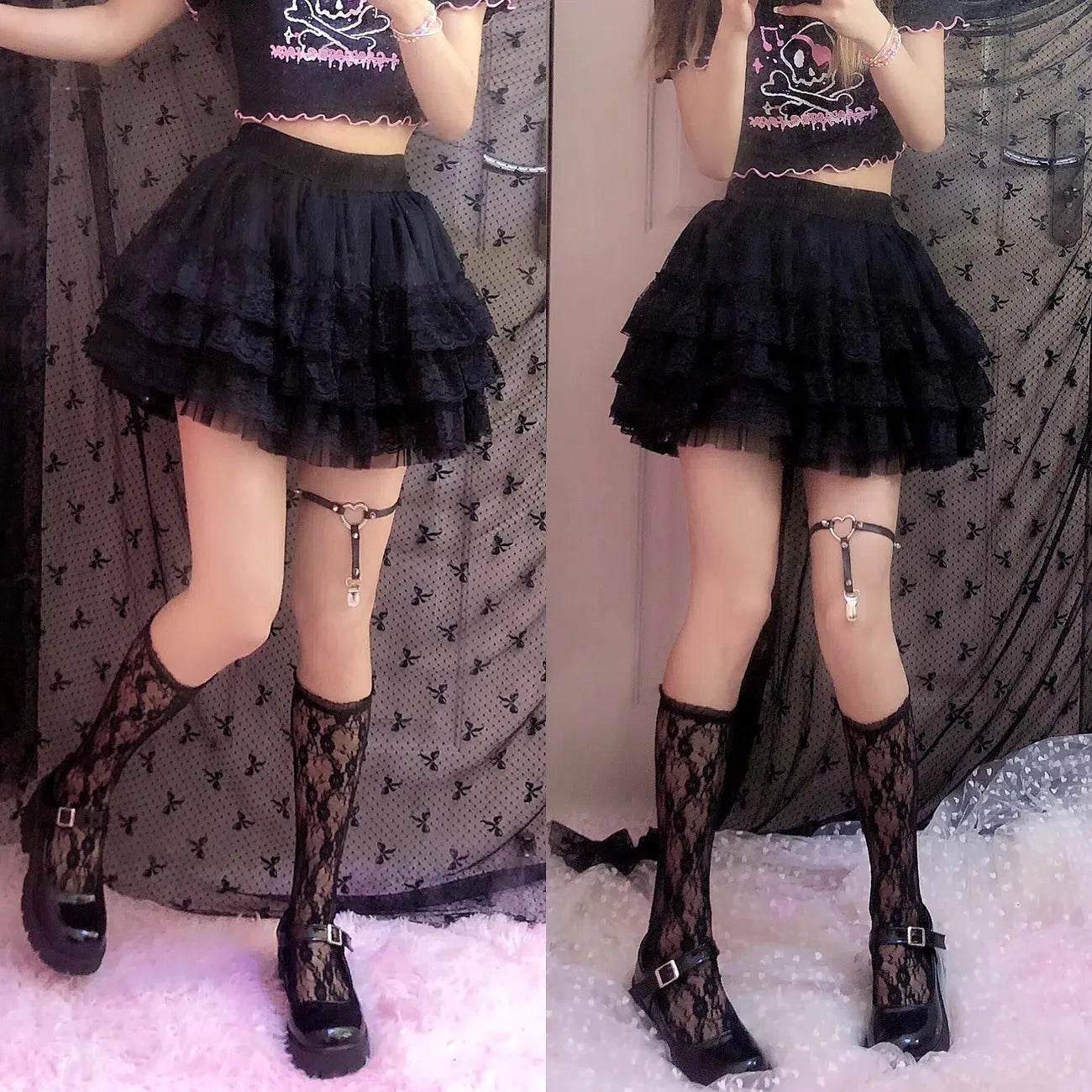 Elastic Gothic Lace Tutu Skirt Women Black Mesh Detail Petticoat Sexy Mini Tulle Skirts Party Club Wear Dancer denim skirt trendy