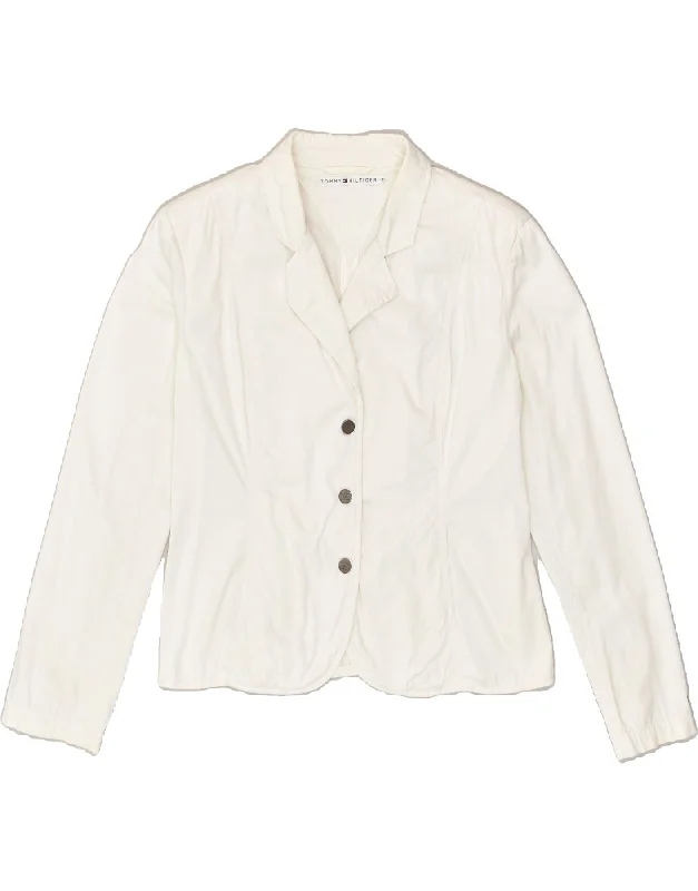 TOMMY HILFIGER Womens 3 Button Blazer Jacket US 8 Medium White Cotton Welt Pockets Slit Pockets Flap Pockets