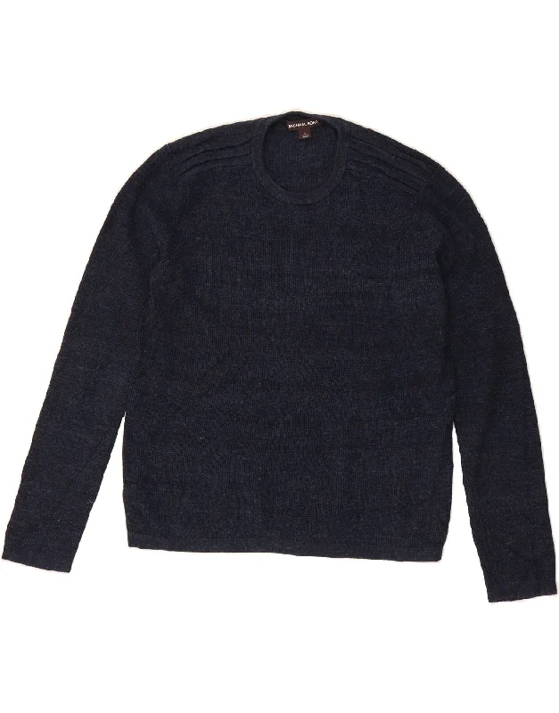 MICHAEL KORS Womens Crew Neck Jumper Sweater UK 16 Large Navy Blue Cotton Transparent Opaque Sheer