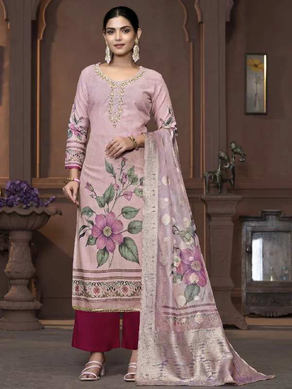 Pink Party Wear Readymade Pant Suit With Wevon Designer Printed Hand Work Soft Wool Pants