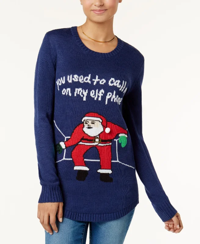 Planet Gold Juniors Embellished Holiday Sweater Silk Blend Satin Velvet