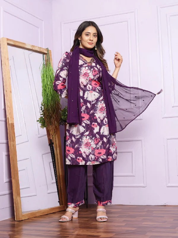 Multi Readymade Designer Pant Suit With Hand Work Soft Cotton Pants