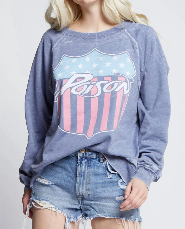 Poison Emblem Sweatshirt In Vintage Blue Hoodie with Sequins Glamorous Eye-catching