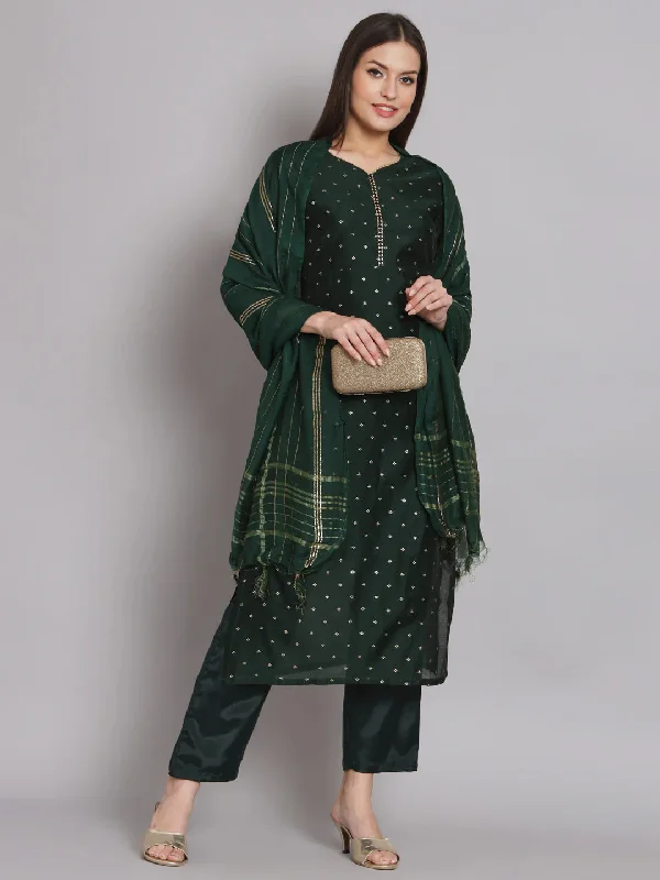 Green Trendy Elementary Designer Readymade Pant Suit With Embroidery Work Comfy High-Waist Jeans