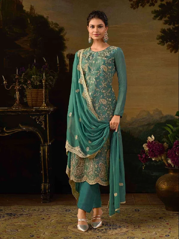 Rama Traditional Designer Readymade Pant Suit With Embroidery Work Soft Stretch Pants