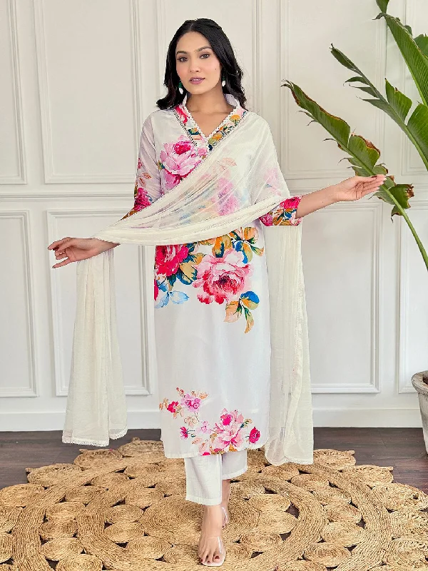 White Designer Readymade Pant With Printed Embroidery Work Chic Black Leggings