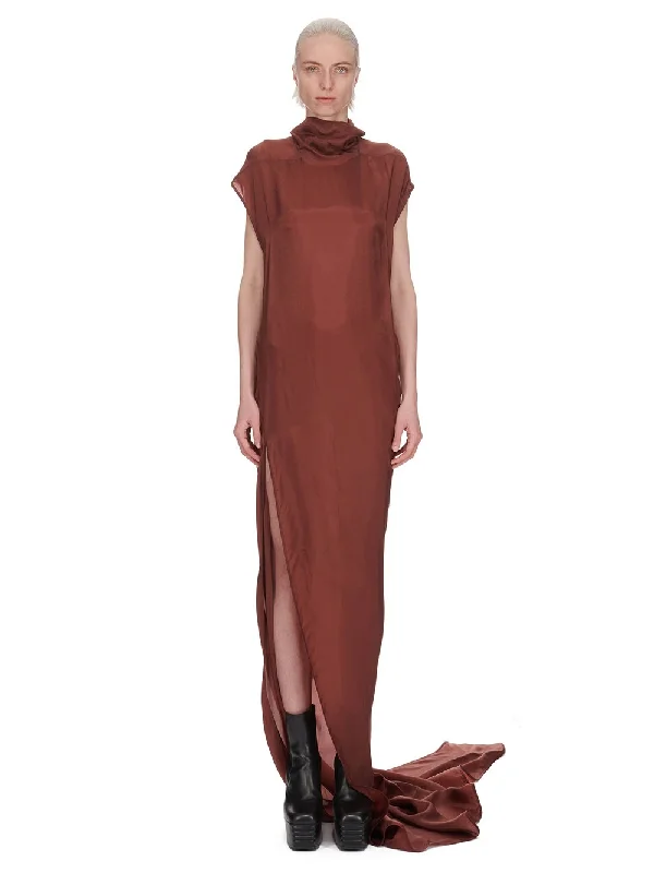 Rick Owens Womens Woven Dress Edfu T Dress Henna Boat Neckline Classic