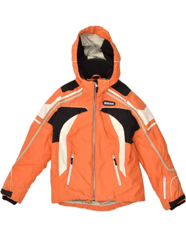 COLMAR Womens Hooded Windbreaker Jacket EU 36 Small Orange Colourblock Fleece Fabric Down Fabric Feather Fabric