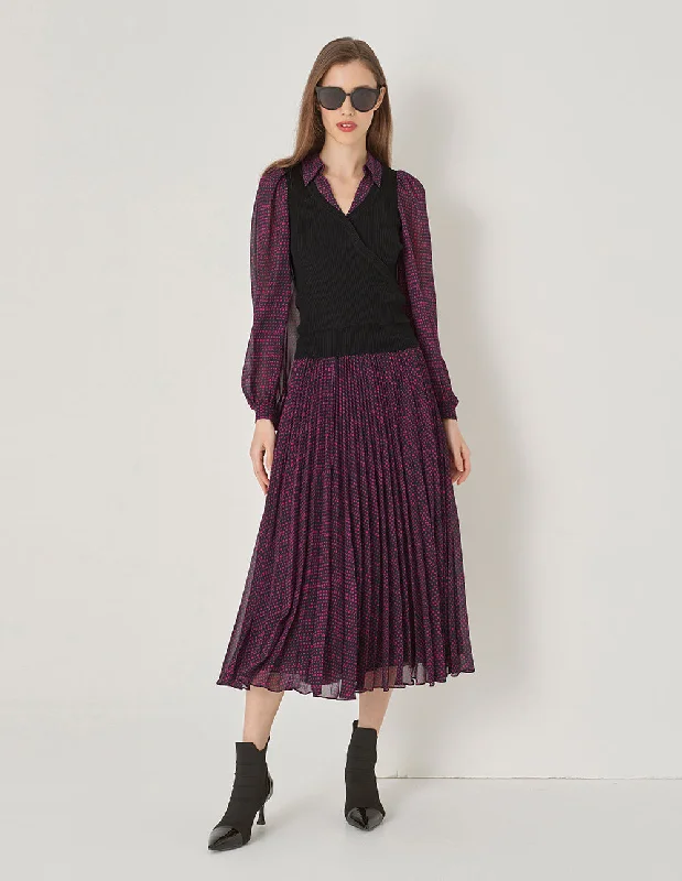 MARYLING Pleated Printed Skirt belted skirt waist