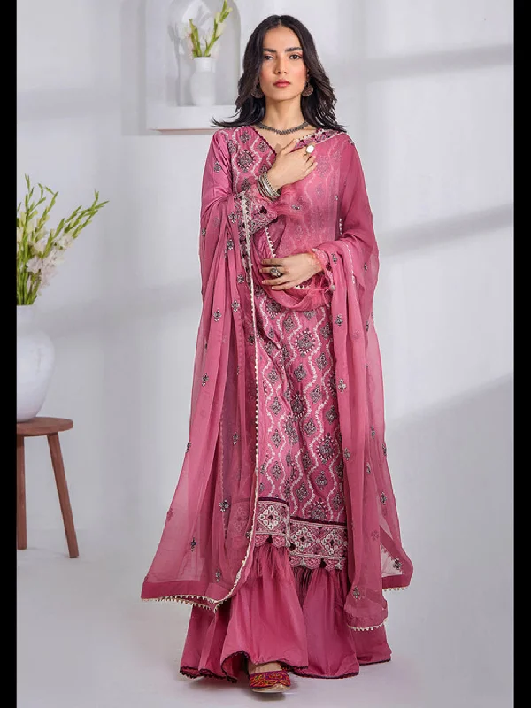 Mauve Classy Designer Semi-Stitched Pant Suit With Embroidery Work Classic Straight-Leg Pants