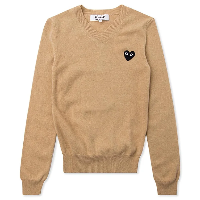 Women's Knit Sweater - Tan Front Pockets Side Pockets Patch Pockets