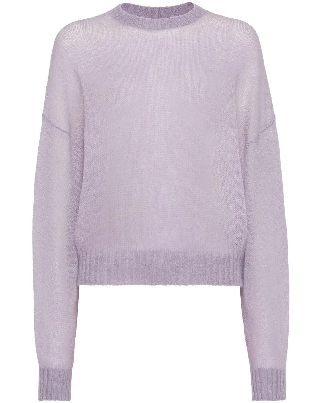 Purple Ash Mohair Crewneck Sweater Ribbed Striped Patterned