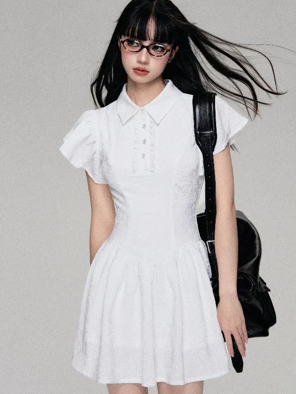Small Flying Sleeve Polo Neck A-Line Dress LUL0068 Tunics Fall fleece