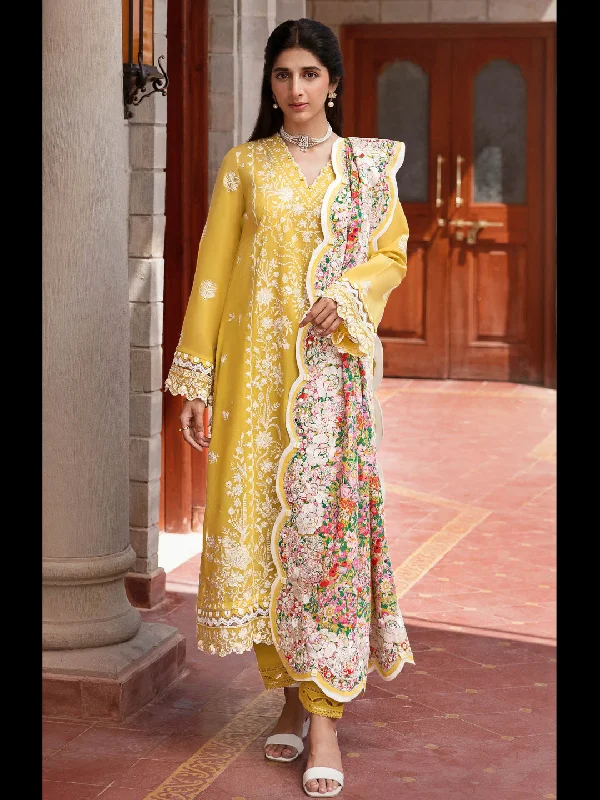 Yellow Traditional Designer Semi-Stitched Pant Suit With Embroidery Work Elegant Palazzo Trousers