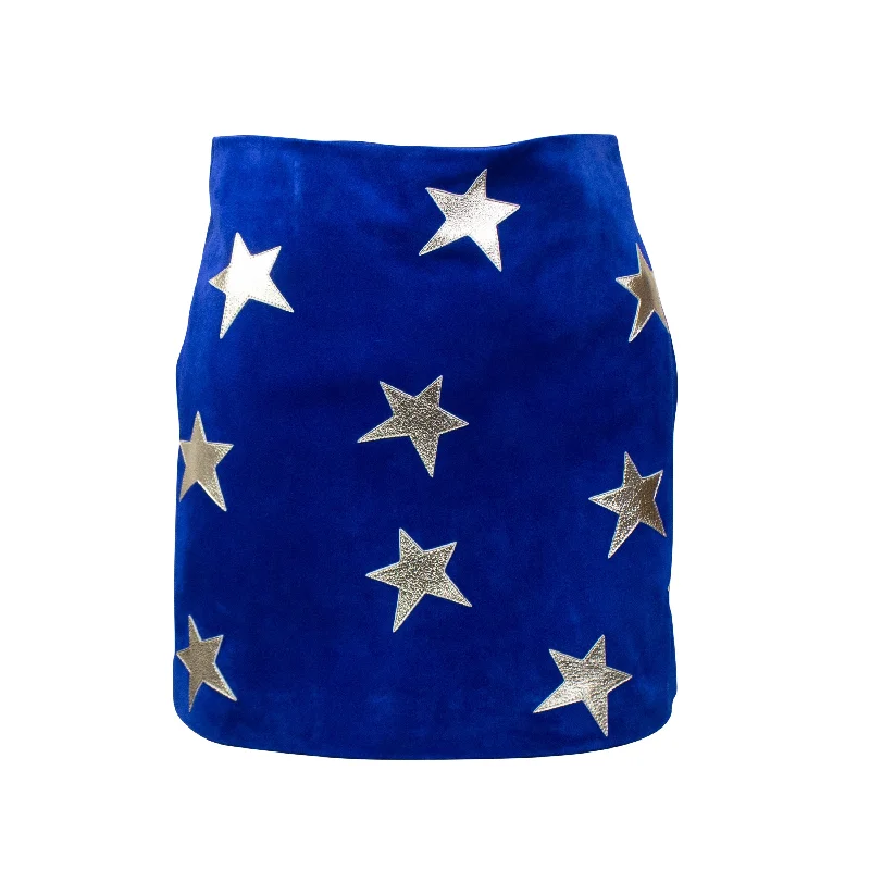 YSL-XBTM-0004/38 572138YC2XI4185 Blue Saint Laurent Star Suede Mini Skirt asymmetrical skirt cut