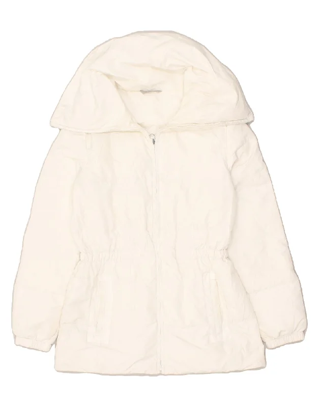 STEFANEL Womens Padded Jacket UK 14 Medium Off White Polyester Cotton Fabric Linen Fabric Terry Fabric