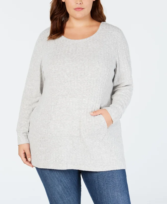 Style & Co Plus Size Ribbed Knit Sweater Mesh Blend Leather Blend Suede Blend