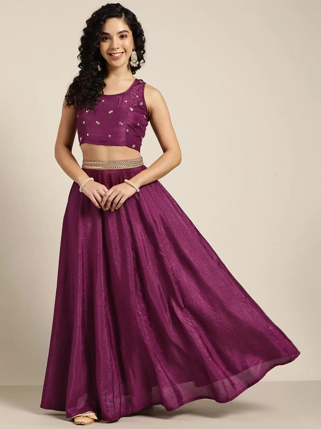 Women Burgundy Mirror Embroidered Top With Anarkali Skirt denim skirt stylish