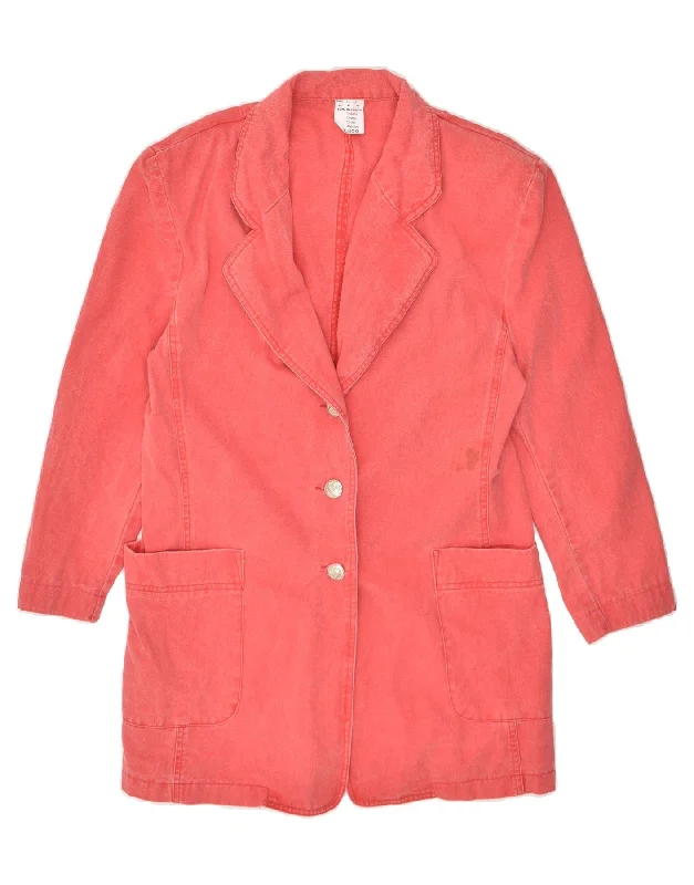 VINTAGE Womens Denim 3 Button Blazer Jacket IT 44 Medium Red Cotton Toggled Jacket Drawstring Jacket Belted Jacket