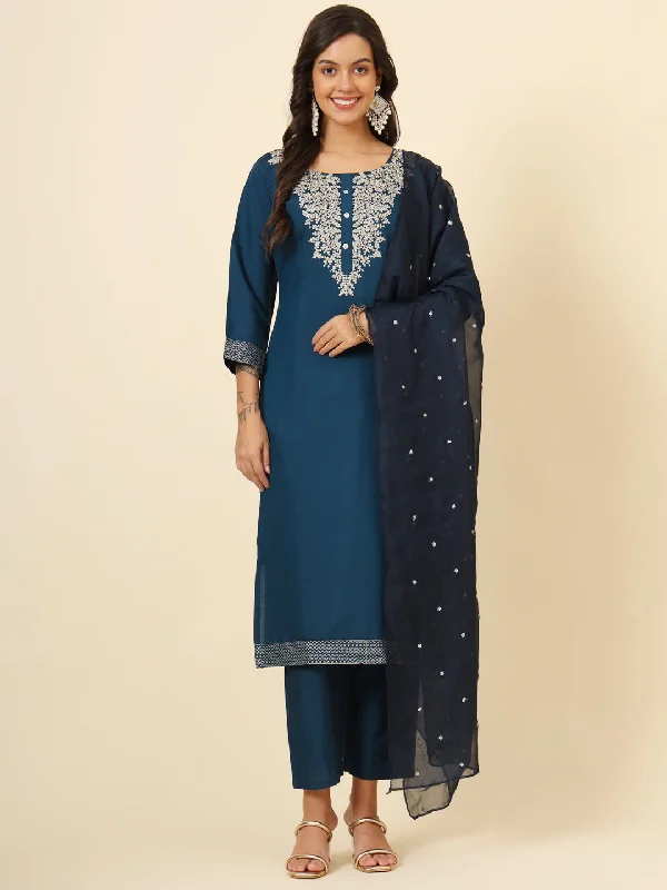 Teal Designer Redaymade Pant Suit With Embroidery Work Elegant Trouser Pants