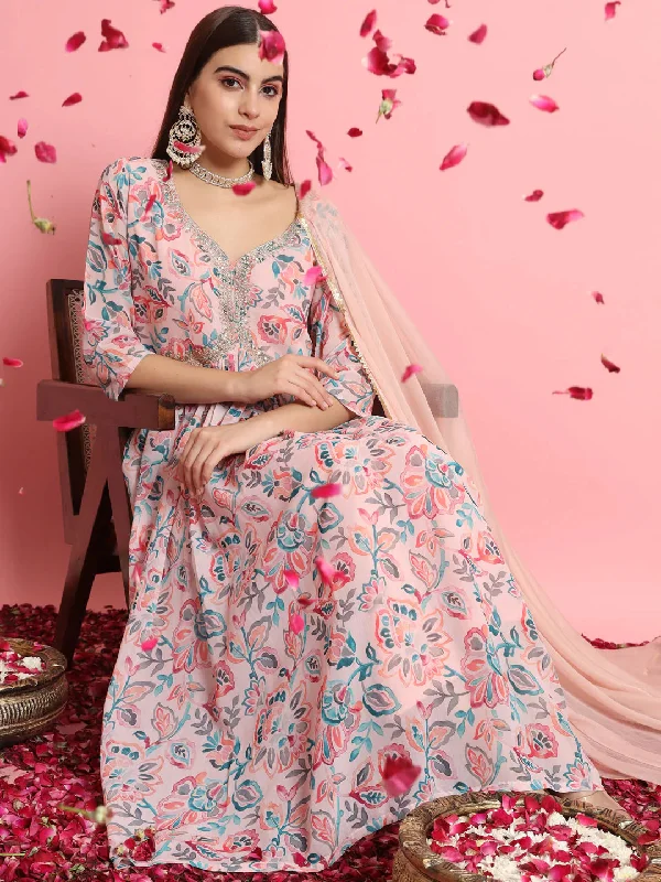 Peach Premium Designer Readymade Pant Suit With Embroidery Work Classic Chino Pants