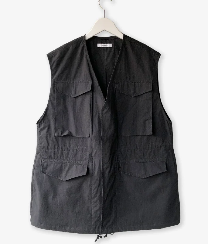 PHEENY/COTTON NYLON DUMP FIELD JACKET VEST(BLACK) Hoodie Zip-Up Jacket Button-Up Jacket