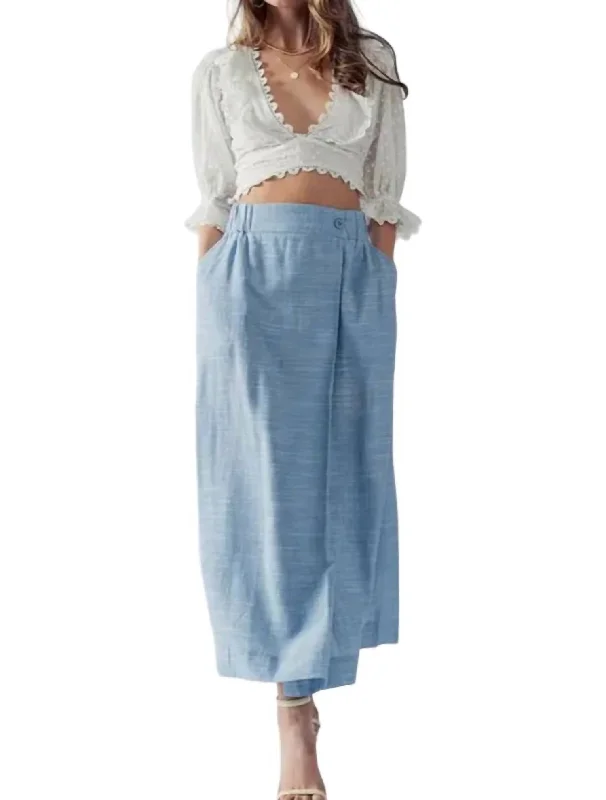 Sydney Wrap Around Maxi Skirt In Blue leather skirt bold