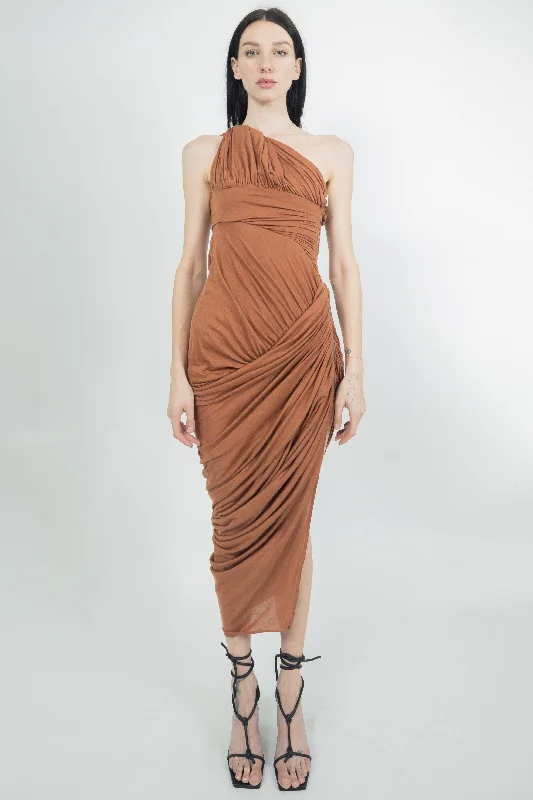 Rick Owens Womens Knit Dress Radiance Henna Brown Boatneck Modish Everyday