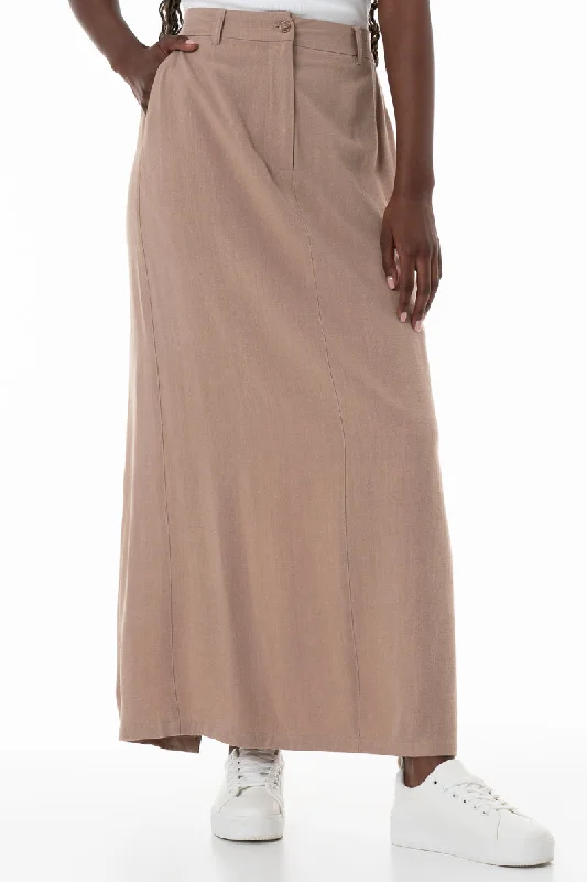 Mock Fly Skirt _ 153840 _ Taupe high slit skirt