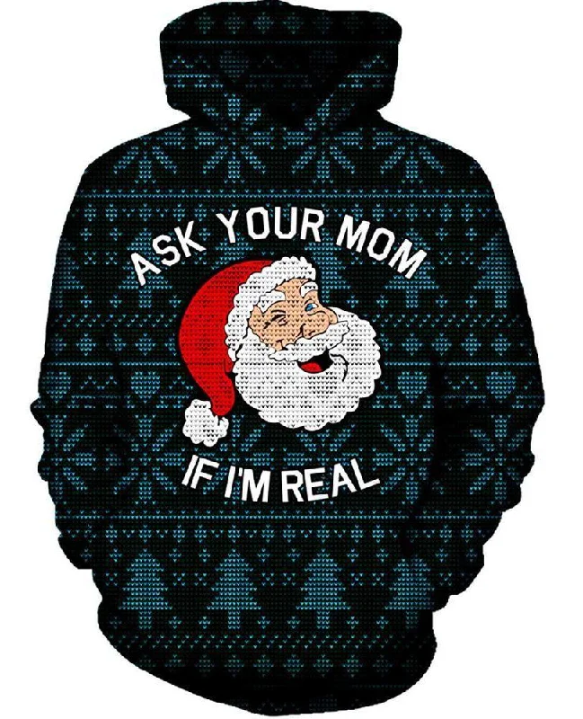 Ask Your Mom Ugly Christmas Hoodie Hoodie with Drawstring Waist Adjustable Fitted