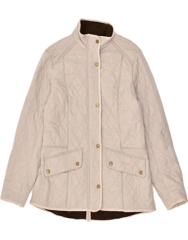BARBOUR Womens Quilted Jacket UK 14 Large Grey Polyamide Nylon Fabric Polyester Fabric Spandex Fabric