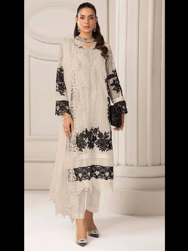Beige Georgette Trendy Designer Semi-Stitched Pant Suit With Prittified Embroidery Work Elegant Trouser Pants